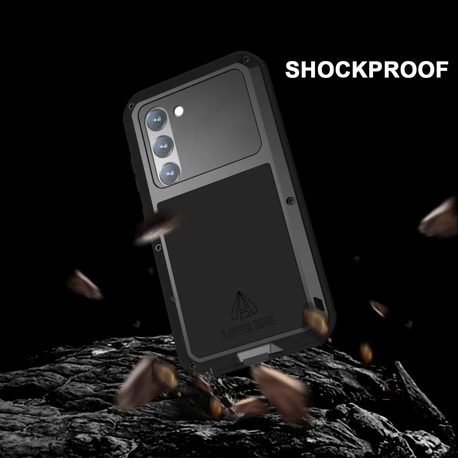 LOVE MEI Samsung Galaxy S23 5G Phone Case with Tempered Glass Screen Protector, Shockproof Scratch Proof Hybrid Metal and Silicone Gel Heavy Duty Tank Case for Samsung Galaxy S23 Black