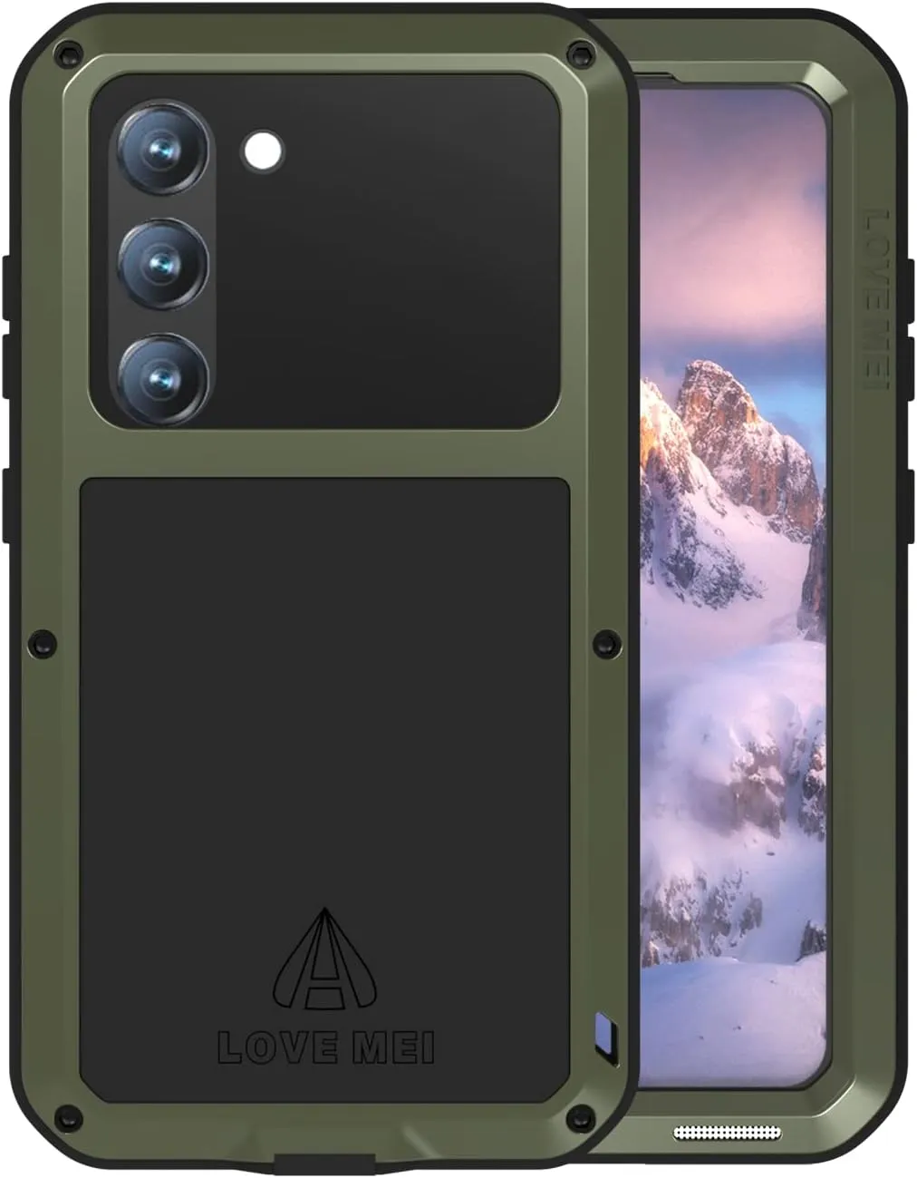 LOVE MEI Samsung Galaxy S23 5G Phone Case with Tempered Glass Screen Protector, Shockproof Scratch Proof Hybrid Metal and Silicone Gel Heavy Duty Tank Case for Samsung Galaxy S23 Green
