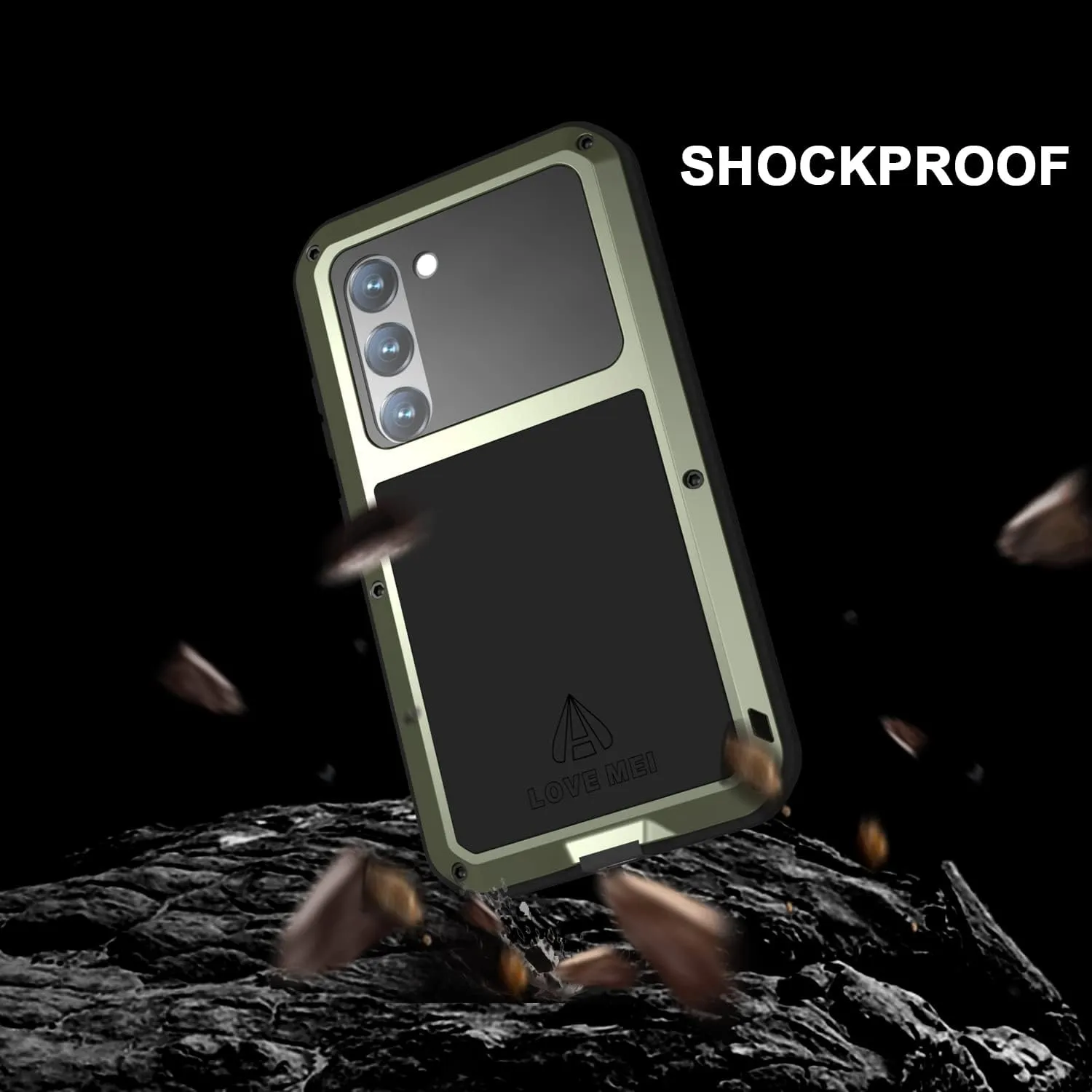 LOVE MEI Samsung Galaxy S23 5G Phone Case with Tempered Glass Screen Protector, Shockproof Scratch Proof Hybrid Metal and Silicone Gel Heavy Duty Tank Case for Samsung Galaxy S23 Green