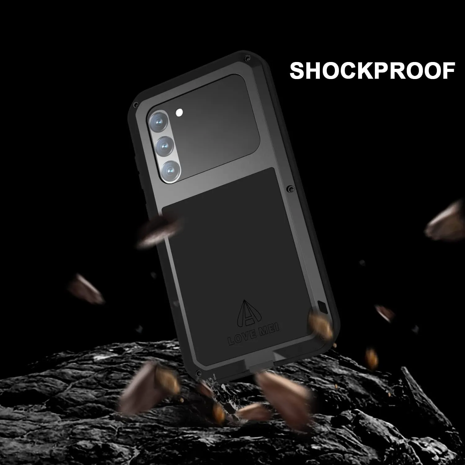 LOVE MEI Samsung Galaxy S23 Plus Military Metal Silicone Case [Built-in Screen Protection] Full Body Heavy Duty Shockproof Armor Protection Case for Galaxy S23 Plus Black
