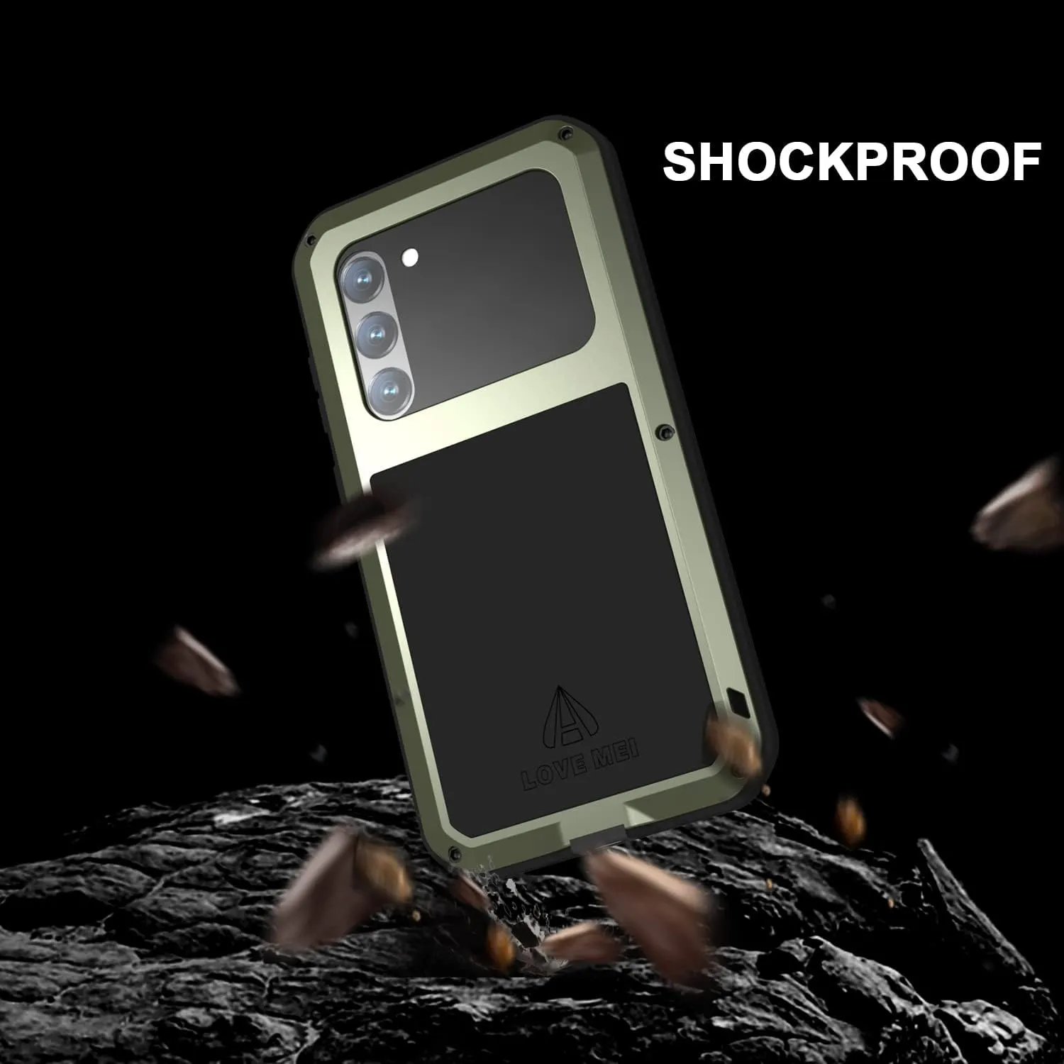 LOVE MEI Samsung Galaxy S23 Plus Military Metal Silicone Case [Built-in Screen Protection] Full Body Heavy Duty Shockproof Armor Protection Case for Galaxy S23 Plus Green