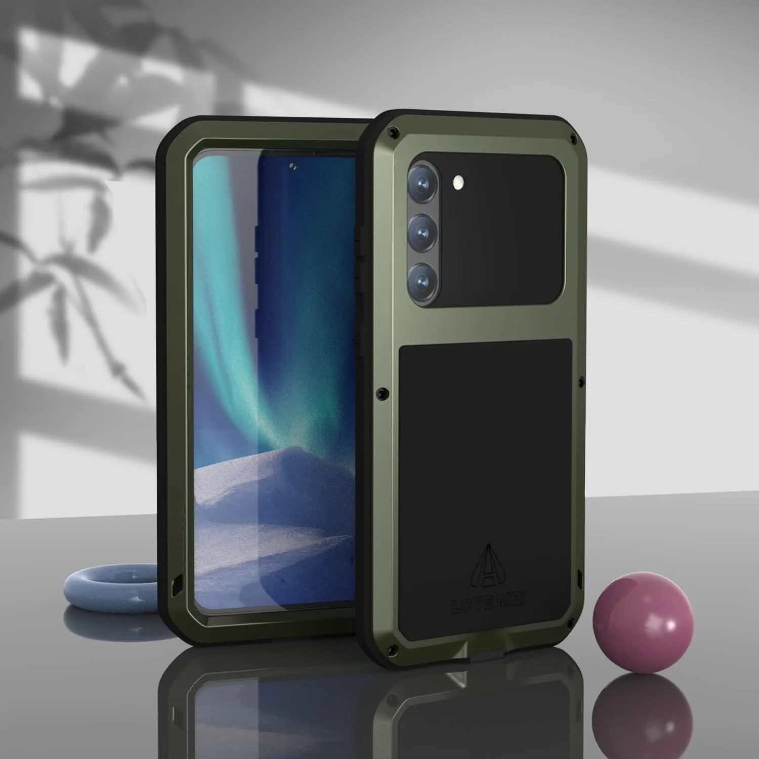 LOVE MEI Samsung Galaxy S23 Plus Military Metal Silicone Case [Built-in Screen Protection] Full Body Heavy Duty Shockproof Armor Protection Case for Galaxy S23 Plus Green
