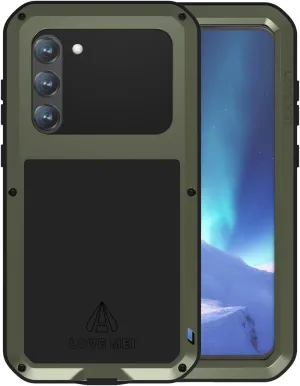 LOVE MEI Samsung Galaxy S23 Plus Military Metal Silicone Case [Built-in Screen Protection] Full Body Heavy Duty Shockproof Armor Protection Case for Galaxy S23 Plus Green