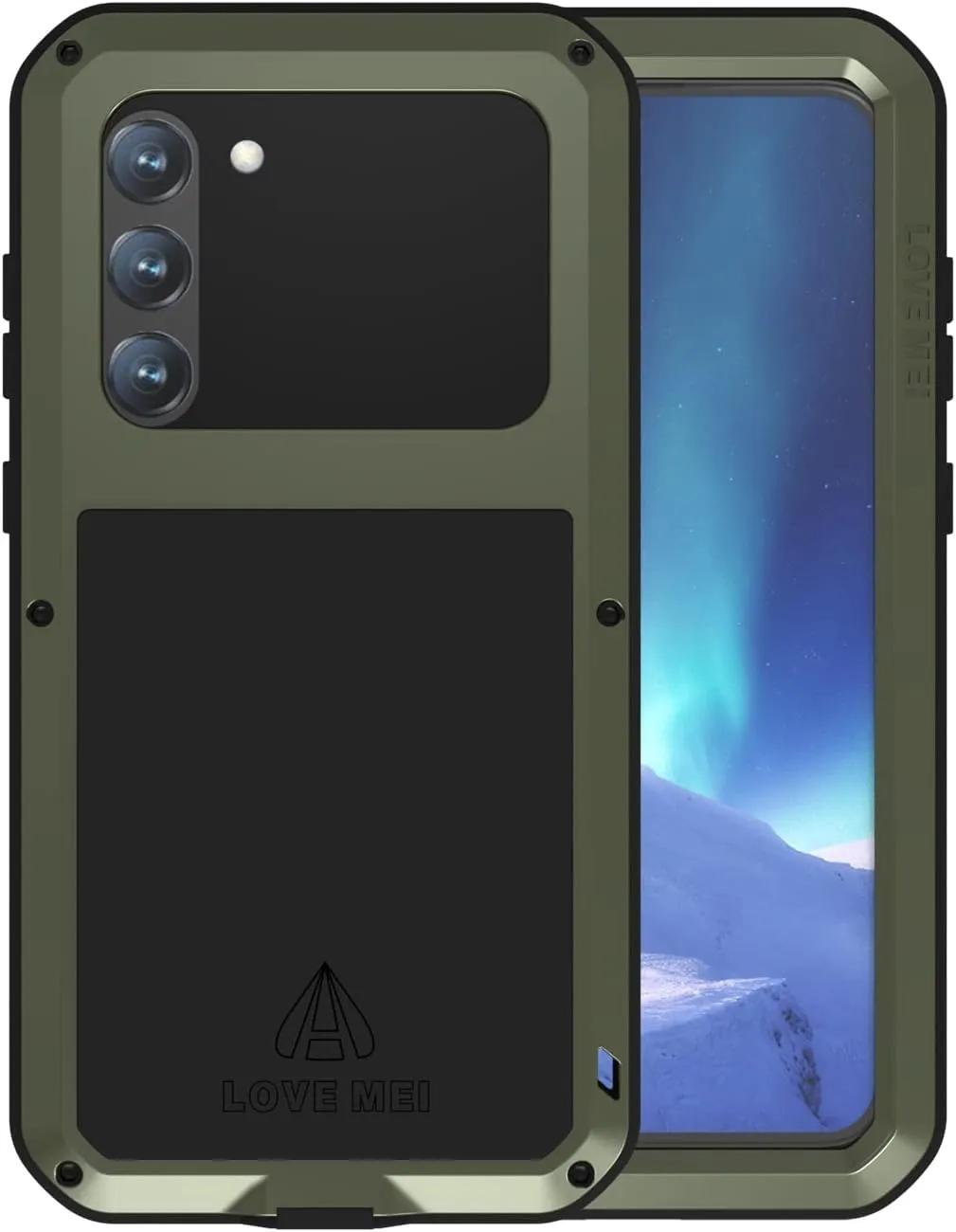 LOVE MEI Samsung Galaxy S23 Plus Military Metal Silicone Case [Built-in Screen Protection] Full Body Heavy Duty Shockproof Armor Protection Case for Galaxy S23 Plus Green