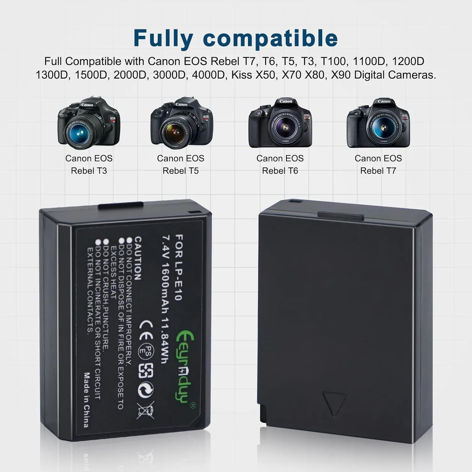 LP-E10 Battery and Dual Battery Charger for Canon EOS Rebel T7 T6 T5 T3 T100, Kiss X50 X70 EOS1100D/1200D/1300D/2000D Digital Cameras(2-Pack 1600mAh)