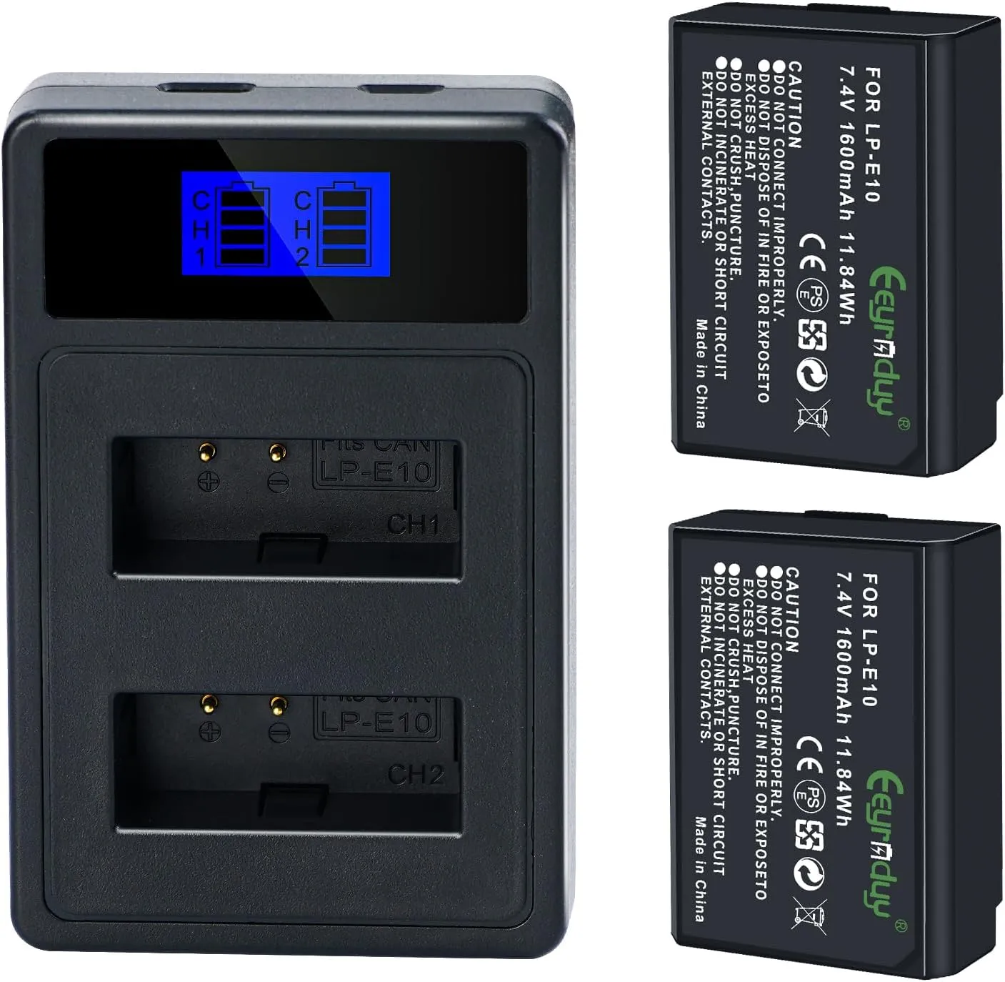LP-E10 Battery and Dual Battery Charger for Canon EOS Rebel T7 T6 T5 T3 T100, Kiss X50 X70 EOS1100D/1200D/1300D/2000D Digital Cameras(2-Pack 1600mAh)