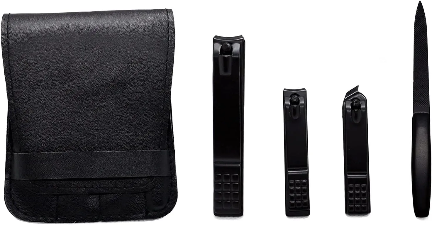 LUNIZ Manicure Set Mini Personal Care Set Portable Nail Clippers 3 Pieces Built in Nail File Black Travel Ladies Men Manicure Nail Clippers Kit