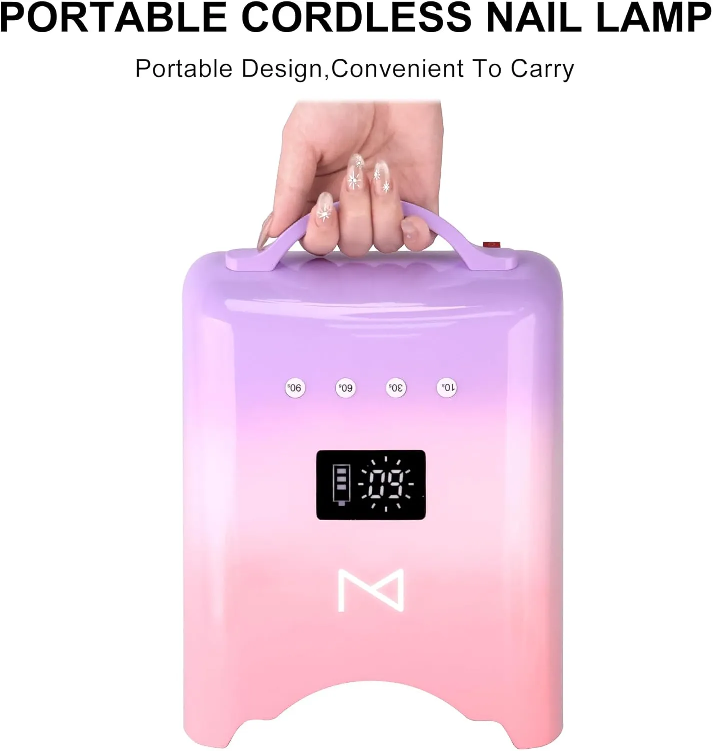 M - NEO Cordless & Rechargeable Nail Curing Lamp 78W with 4 LCD Time Display Timer, Auto Sensor, and Spacious Interior for All Hand Sizes and Nail Lengths (Mermaid)
