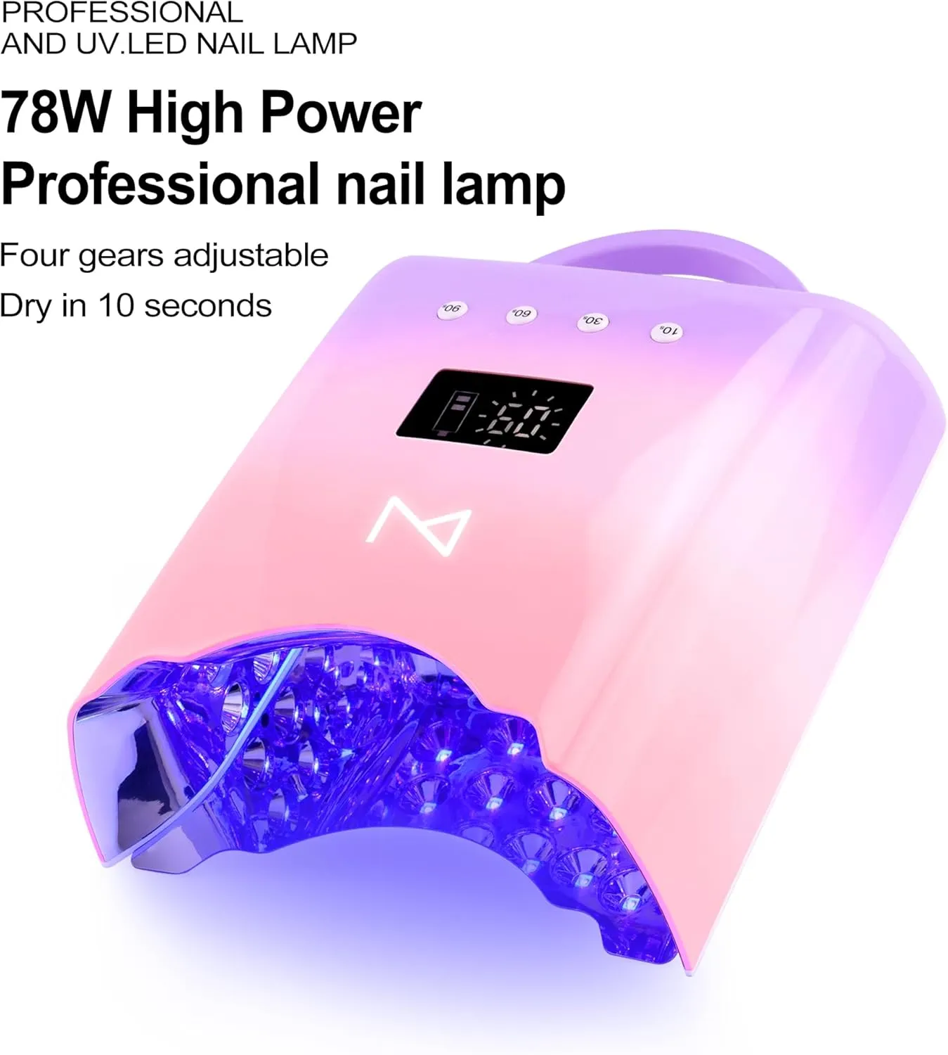 M - NEO Cordless & Rechargeable Nail Curing Lamp 78W with 4 LCD Time Display Timer, Auto Sensor, and Spacious Interior for All Hand Sizes and Nail Lengths (Mermaid)