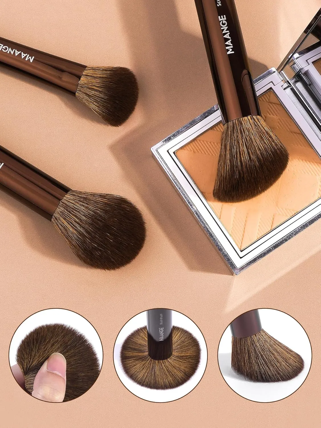 MAANGE 13 PCS Makeup Brushes Professional Make Up Brushes Premium Synthetic Powder Concealers Brushes Travel Makeup Brush Set with Case (Brown)