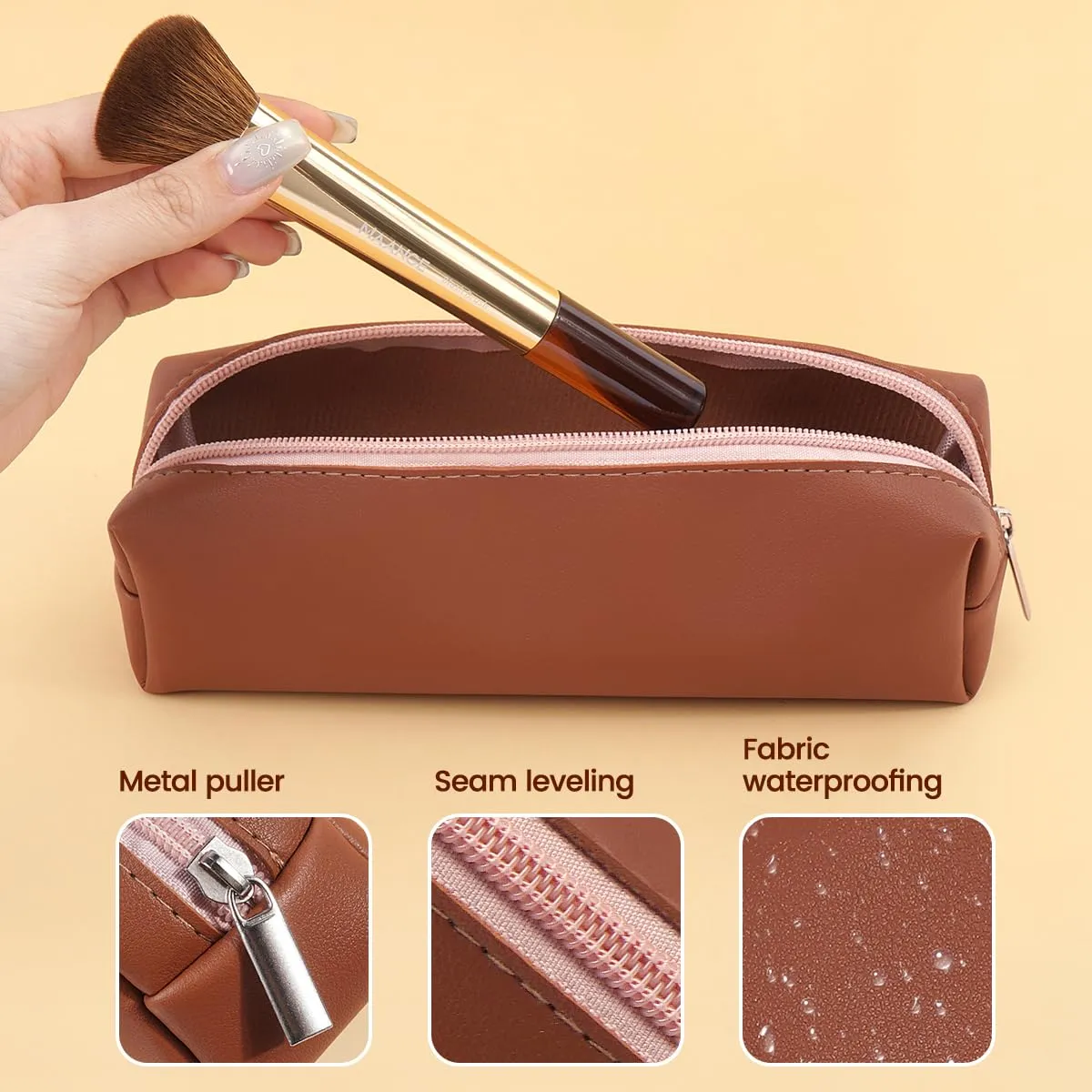 MAANGE 13 PCS Makeup Brushes Professional Make Up Brushes Premium Synthetic Powder Concealers Brushes Travel Makeup Brush Set with Case (Brown)