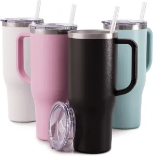 Maars Charger 40oz Insulated Travel Mug Tumbler with Handle | Double Wall Vacuum Sealed Stainless Steel Cup w/Straw and Lid, Black