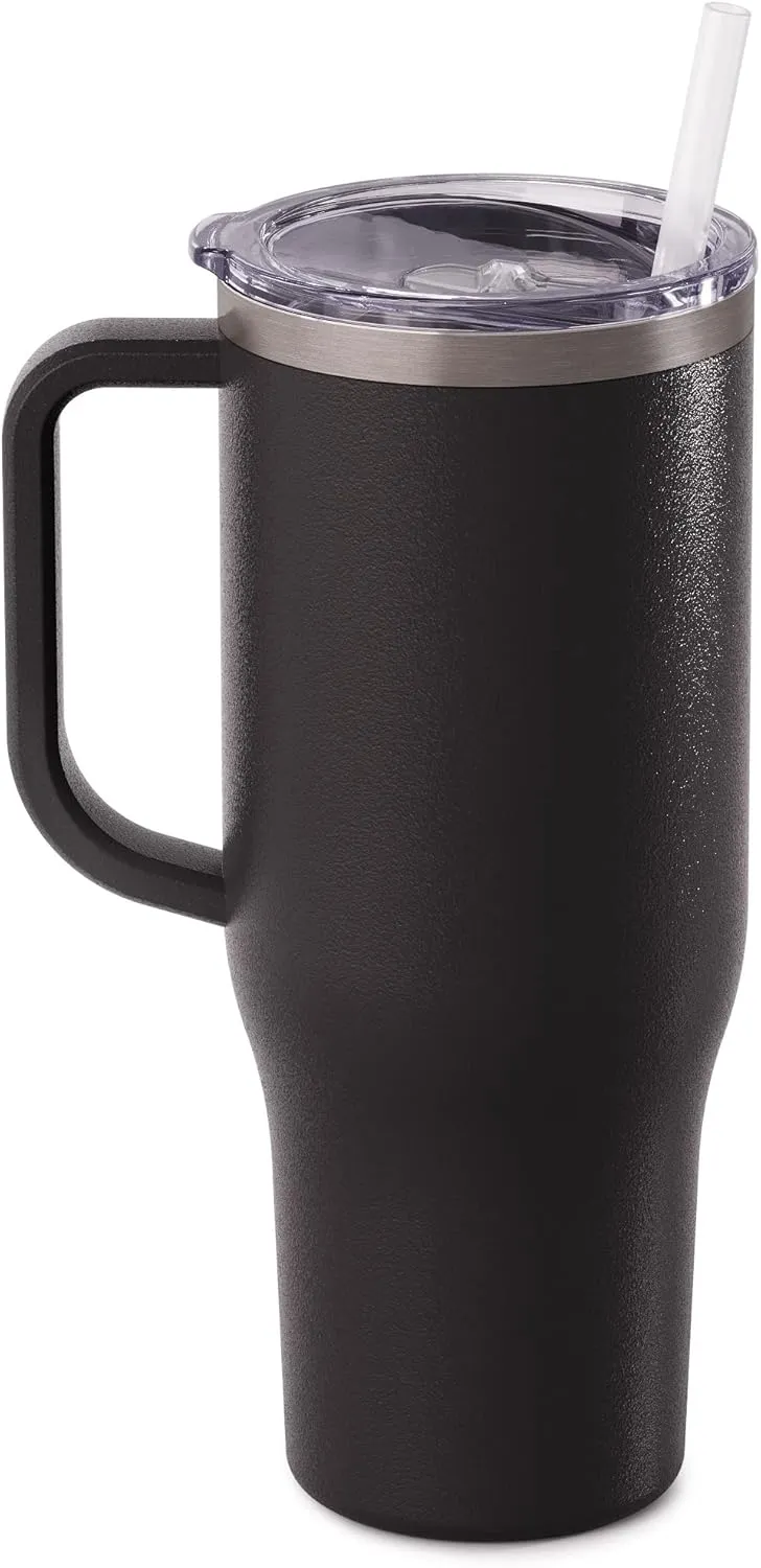 Maars Charger 40oz Insulated Travel Mug Tumbler with Handle | Double Wall Vacuum Sealed Stainless Steel Cup w/Straw and Lid, Black