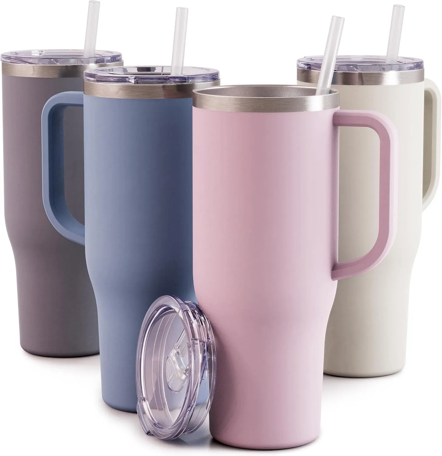 Maars Charger 40oz Insulated Travel Mug Tumbler with Handle | Double Wall Vacuum Sealed Stainless Steel Cup w/Straw and Lid - Mauve Shadow
