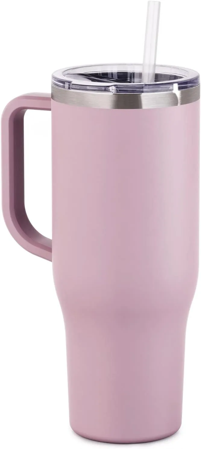 Maars Charger 40oz Insulated Travel Mug Tumbler with Handle | Double Wall Vacuum Sealed Stainless Steel Cup w/Straw and Lid - Mauve Shadow