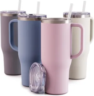 Maars Charger 40oz Insulated Travel Mug Tumbler with Handle | Double Wall Vacuum Sealed Stainless Steel Cup w/Straw and Lid - Mauve Shadow