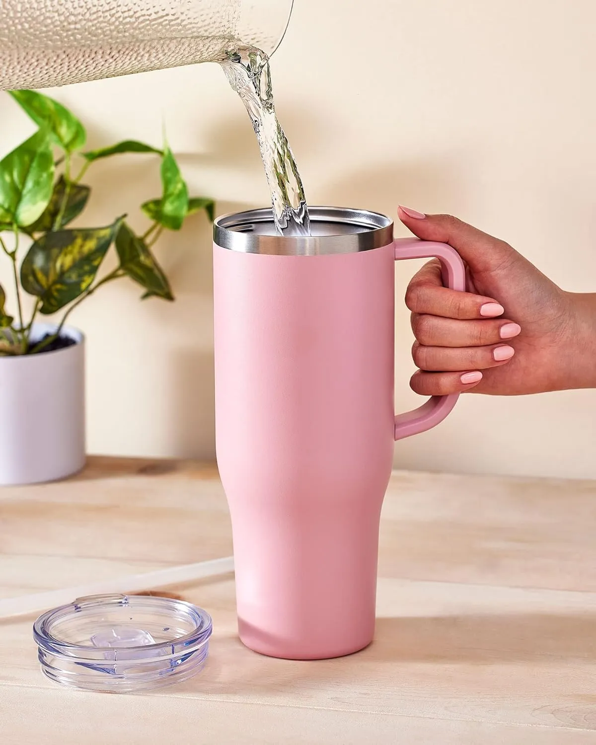 Maars Charger 40oz Insulated Travel Mug Tumbler with Handle | Double Wall Vacuum Sealed Stainless Steel Cup w/Straw and Lid - Mauve Shadow