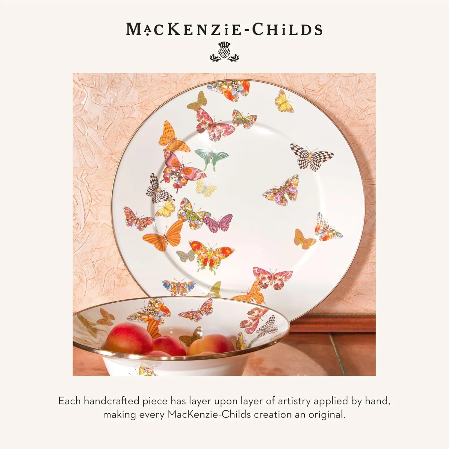 MACKENZIE-CHILDS Enamel Charger Plate, Decorative Plate for Home Decor, 12 Inches, Butterfly Garden