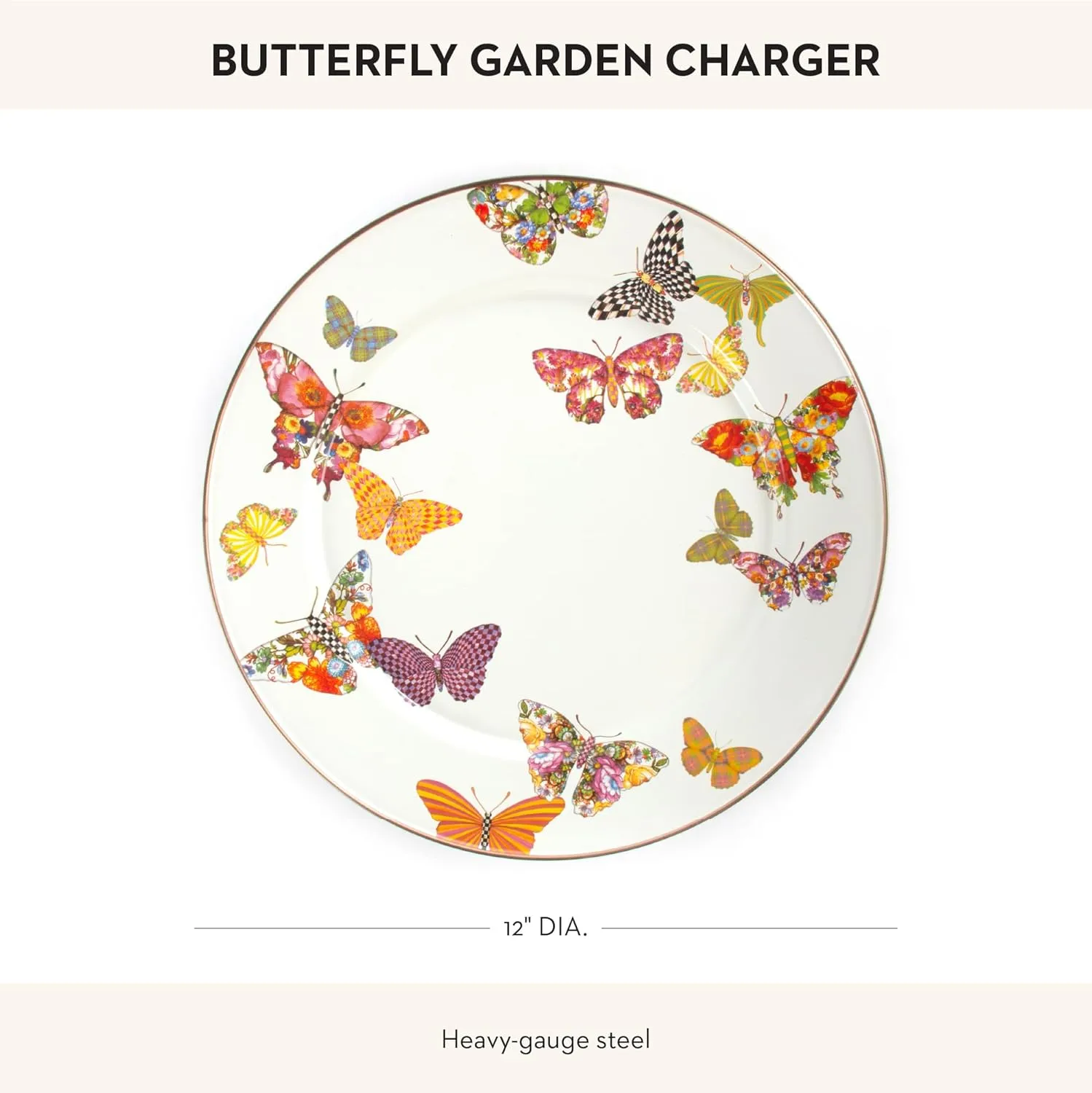 MACKENZIE-CHILDS Enamel Charger Plate, Decorative Plate for Home Decor, 12 Inches, Butterfly Garden