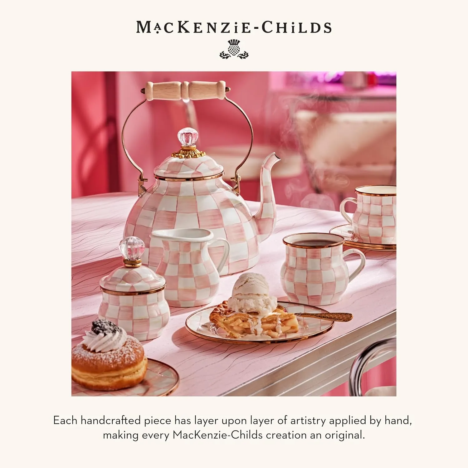 MACKENZIE-CHILDS Enamel Charger Plate, Decorative Plate for Home Decor, 12 Inches, Rosy English Garden