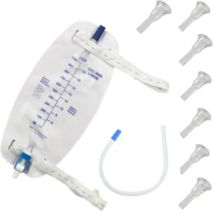 Male Complete Kit Urinary Incontinence One-Week, 7-Condom Catheters External Self-Seal 31mm (Intermediate),   Premium Leg Bag （1000ml）with 18" Tubing, Straps & Fast and Easy Draining
