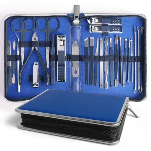 Manicure Set Men Women Nail Grooming Kit, Professional Manicure Kit Pedicure Kit 26 In 1 Nail Clipper Set Nail Care Tools Kit With Travel Case- Blue