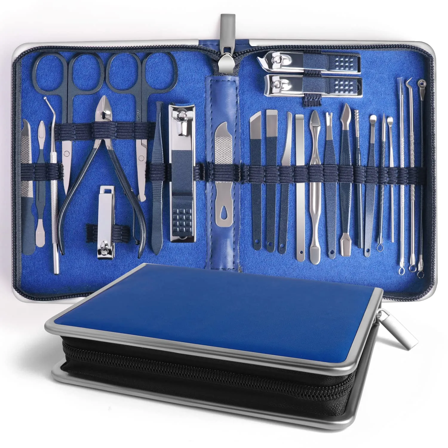 Manicure Set Men Women Nail Grooming Kit, Professional Manicure Kit Pedicure Kit 26 In 1 Nail Clipper Set Nail Care Tools Kit With Travel Case- Blue