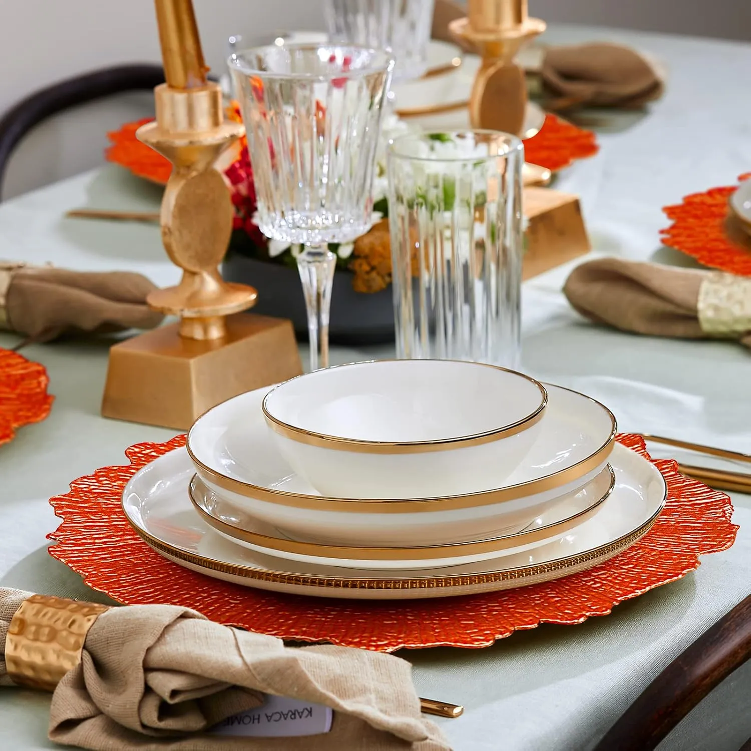 MAONAME 13" Orange Charger Plates, Round Reef Chargers for Dinner Plates, Plastic Plate Chargers for Table Setting, Wedding Decor, Set of 8