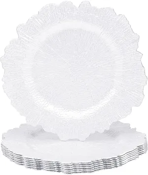 MAONAME 13" White Charger Plates Set of 8, Round Reef Chargers for Dinner Plates, Plastic Plate Chargers for Table Setting, Wedding Decor