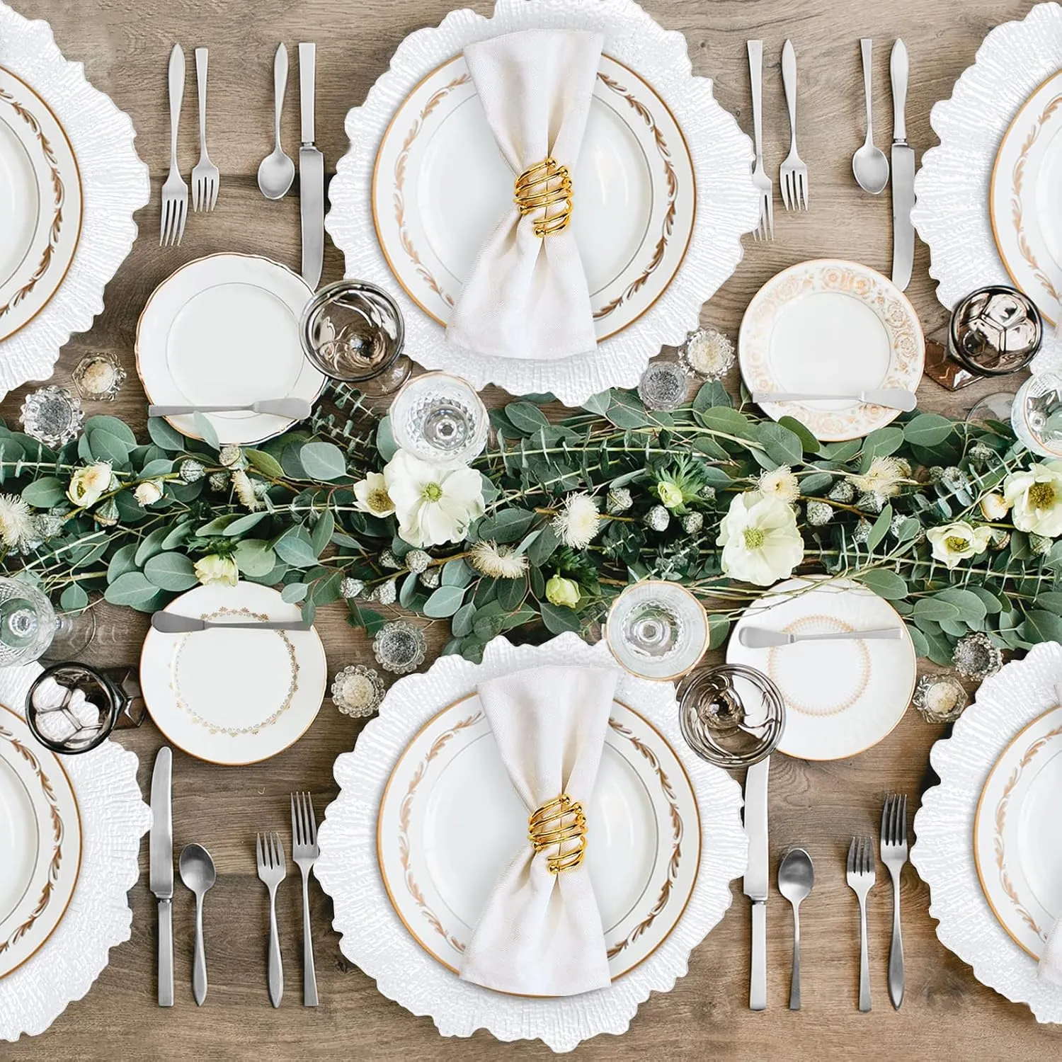 MAONAME 13" White Charger Plates Set of 8, Round Reef Chargers for Dinner Plates, Plastic Plate Chargers for Table Setting, Wedding Decor
