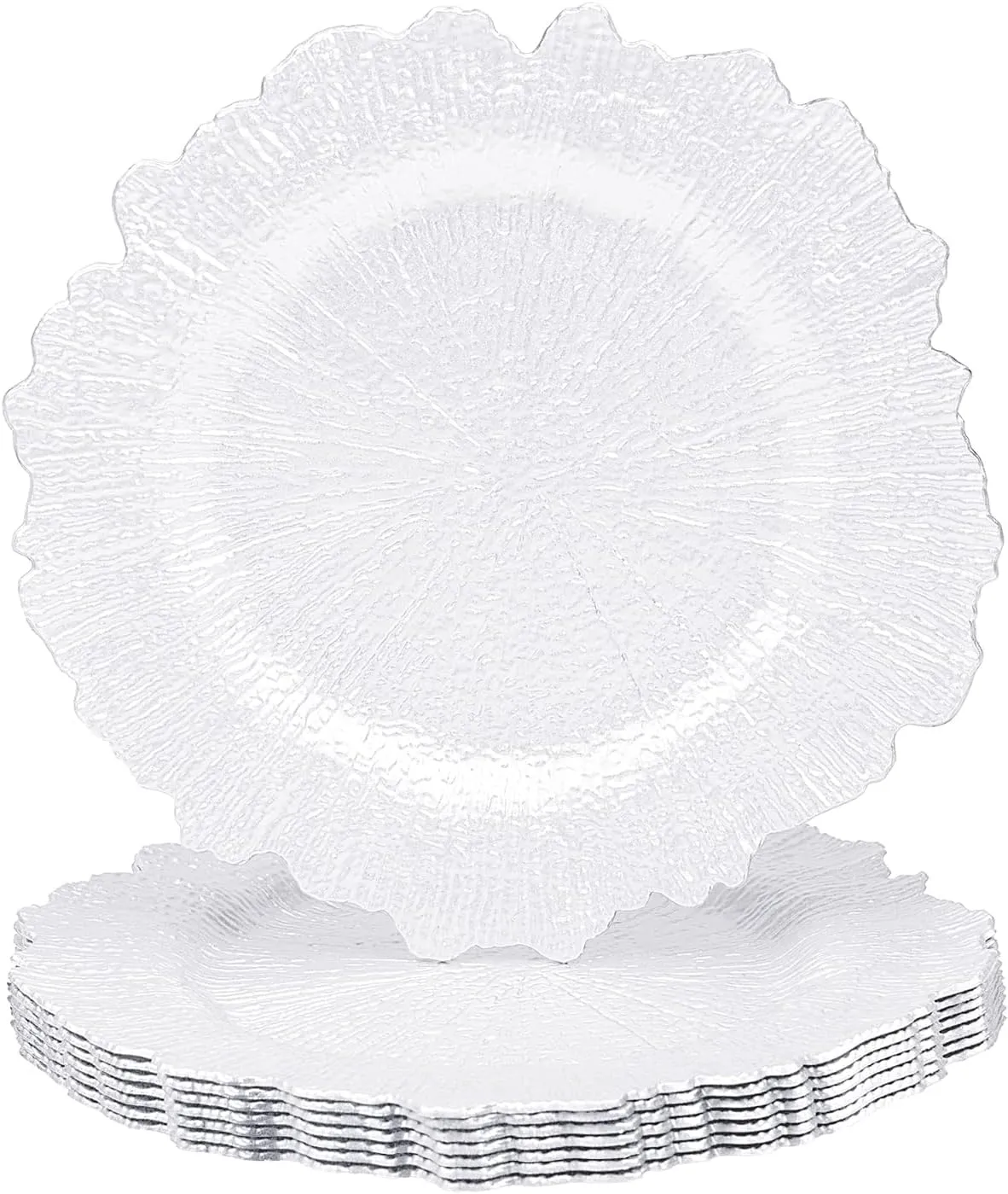 MAONAME 13" White Charger Plates Set of 8, Round Reef Chargers for Dinner Plates, Plastic Plate Chargers for Table Setting, Wedding Decor