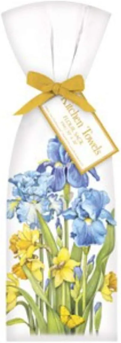 Mary Lake-Thompson T1242 2 Daffodil Iris Ribbon Tied Flour Sack Towels, 30 Inches Square, Screened Design 4.5 Inches x 7.75 Inches Lower Center