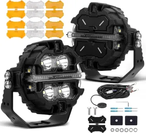 maXpeedingrods 3.5 Inch RGB Round 160W LED Off Road Lights   3.5" Amber Spot Light Covers   3.5" Amber Flood Light Covers   3.5" White Flood Light Covers, 1 Pair Off Road Lights   3 Pair Light Covers