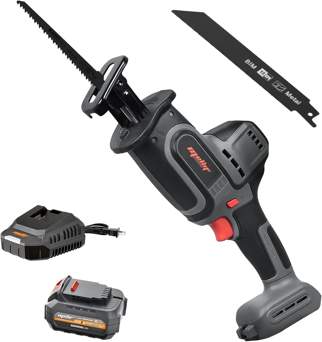 Mellif Brushless Reciprocating Saw Compatible with Dewalt 20v Max Battery, with 20V 4.0Ah Battery & Charger, 1" Stroke Length, 3000 SPM, Variable Speed, Quick Blade Change, LED Light