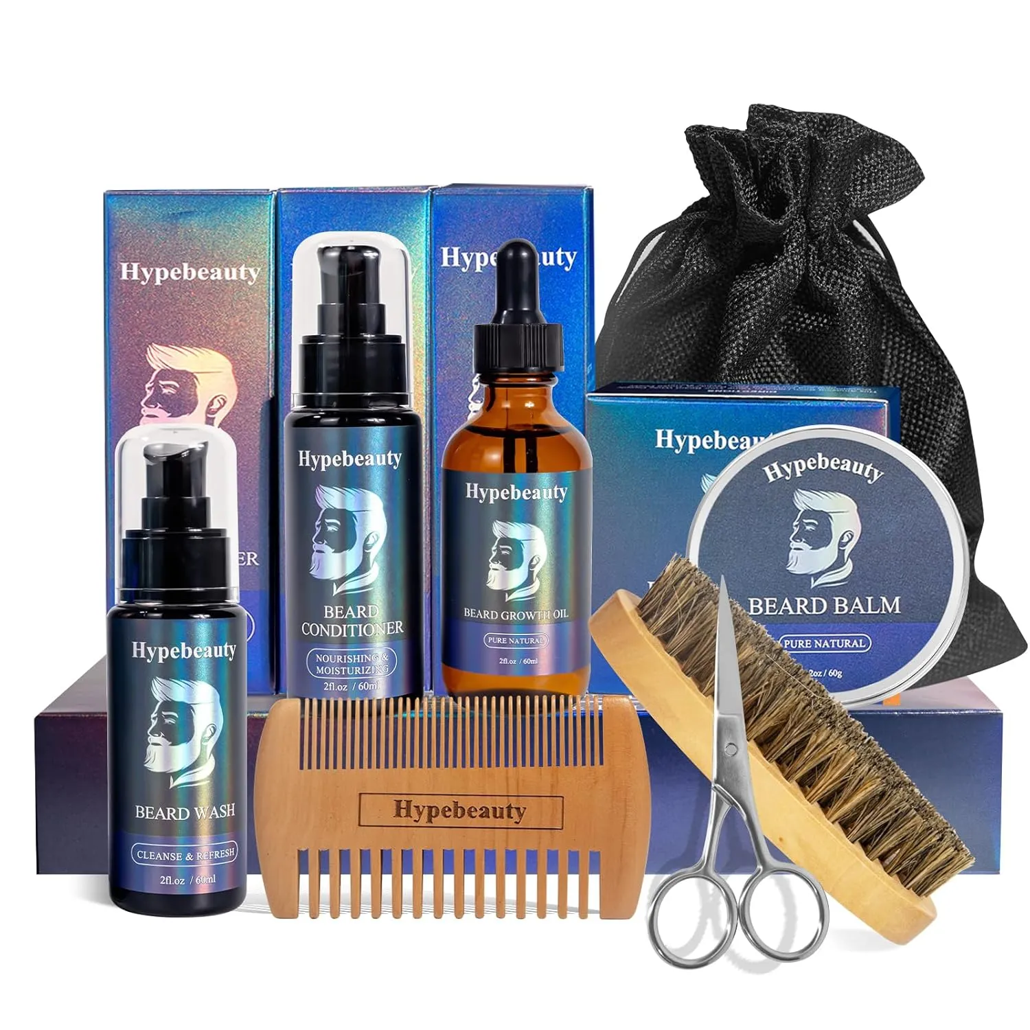 Mens Gift Beard Care Kit for Men w/Beard Conditioner Beard Oil Beard Balm Beard Brush Beard Wash Shampoo Beard Comb Beard Scissor Bag, Beard Kit for Men Grooming and Care for Him Dad Husband Boyfriend