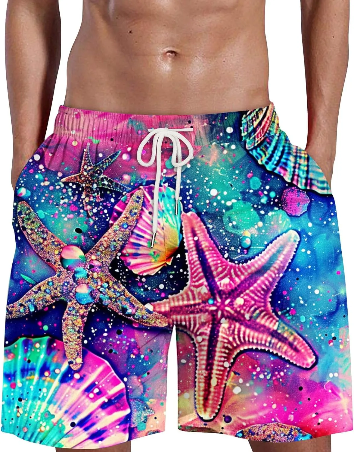 Mens Swimming Trunks Swimsuit Print Drawstring Tie Elastic Waist Casual Fashion Beach Shorts Mens Boys Shorts Man