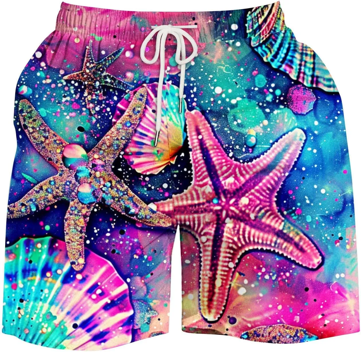 Mens Swimming Trunks Swimsuit Print Drawstring Tie Elastic Waist Casual Fashion Beach Shorts Mens Boys Shorts Man