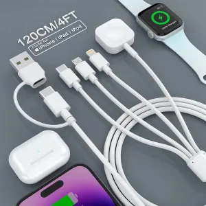 [MFi Certified] 4 in 2 iWatch Charger for Apple Watch Series 8 7 6 5 4 3 2 1 SE1 SE2, Fast, 4FT Wireless iWatch Charger Compatible with Apple Watch, iPhone 13,12,11,Pro,Max,XR,XS & Pad