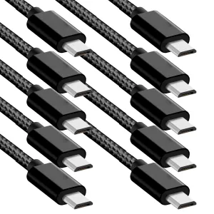 Micro USB Cable, 10Pack 5FT Android Charger Cord Long Braided Sync Fast Charging Cables,-Black