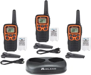 Midland -T51X3VP3 X-TALKER Walkie-Walkie - Long Range Two Way Radio for Camping Hiking Hand Held RZR FRS Compact Radio UTV communication NOAA Weather Scan - Black/Orange, 3 Radios