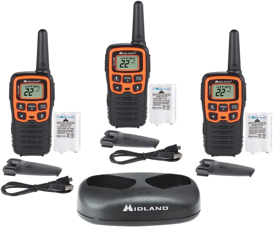 Midland -T51X3VP3 X-TALKER Walkie-Walkie - Long Range Two Way Radio for Camping Hiking Hand Held RZR FRS Compact Radio UTV communication NOAA Weather Scan - Black/Orange, 3 Radios