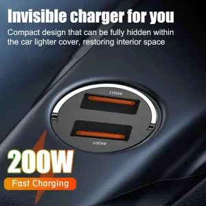 Mini 200W Car Charger - Dual USB-C Ports, Fast Charging