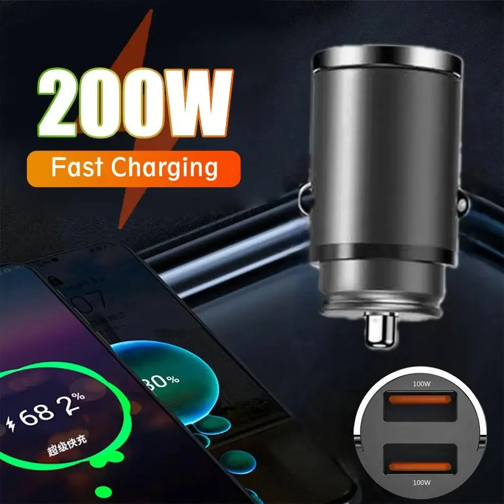 Mini 200W Car Charger - Dual USB-C Ports, Fast Charging