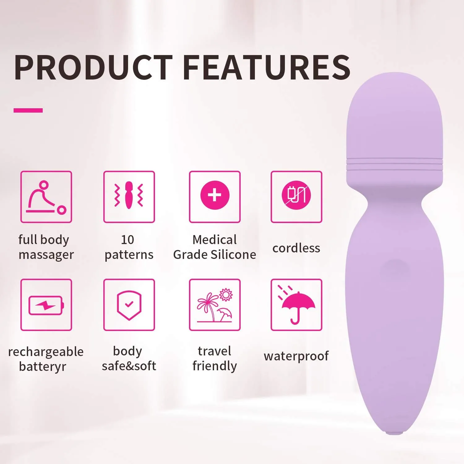 Mini Wand Massager Small Cordless Hand-held Massager Quiet Waterproof Massager Rechargeable Personal Massager for Neck Shoulder Back Body [4.35 * 1.18 inches]