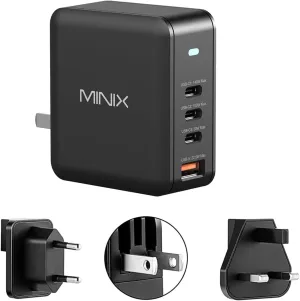 MINIX 165W USB C Charger, 4-Port GaN Laptop Charger PD 3.1 Fast Charging Power Adapter, Foldable Plug for MacBook Pro 16', iPad Pro, iPhone, Galaxy S24/S23, with US/EU/UK Plug