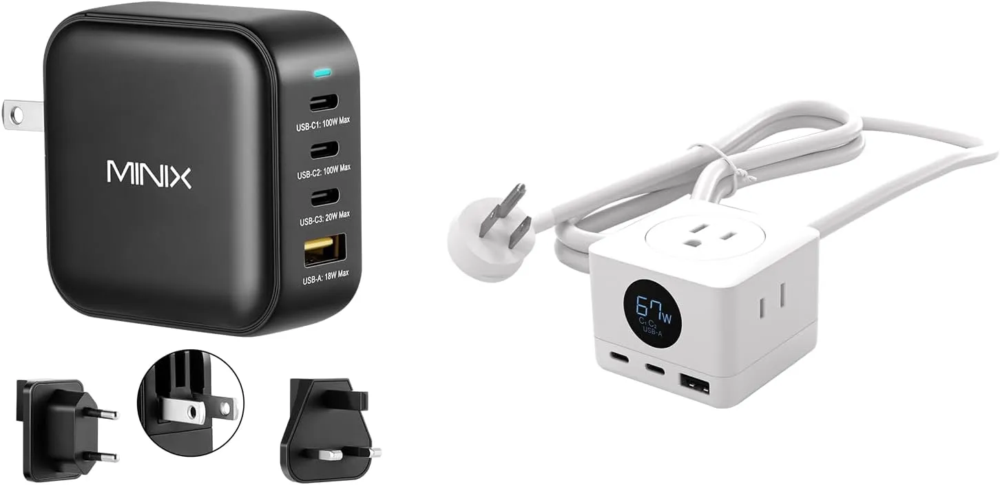 MINIX NEO P3 100W 4 Port Gan Wall Charger Bundling with 67W USB C Charger with3 Outlets, for MarBook Pro/Air, iphone15/16, Galaxy S24