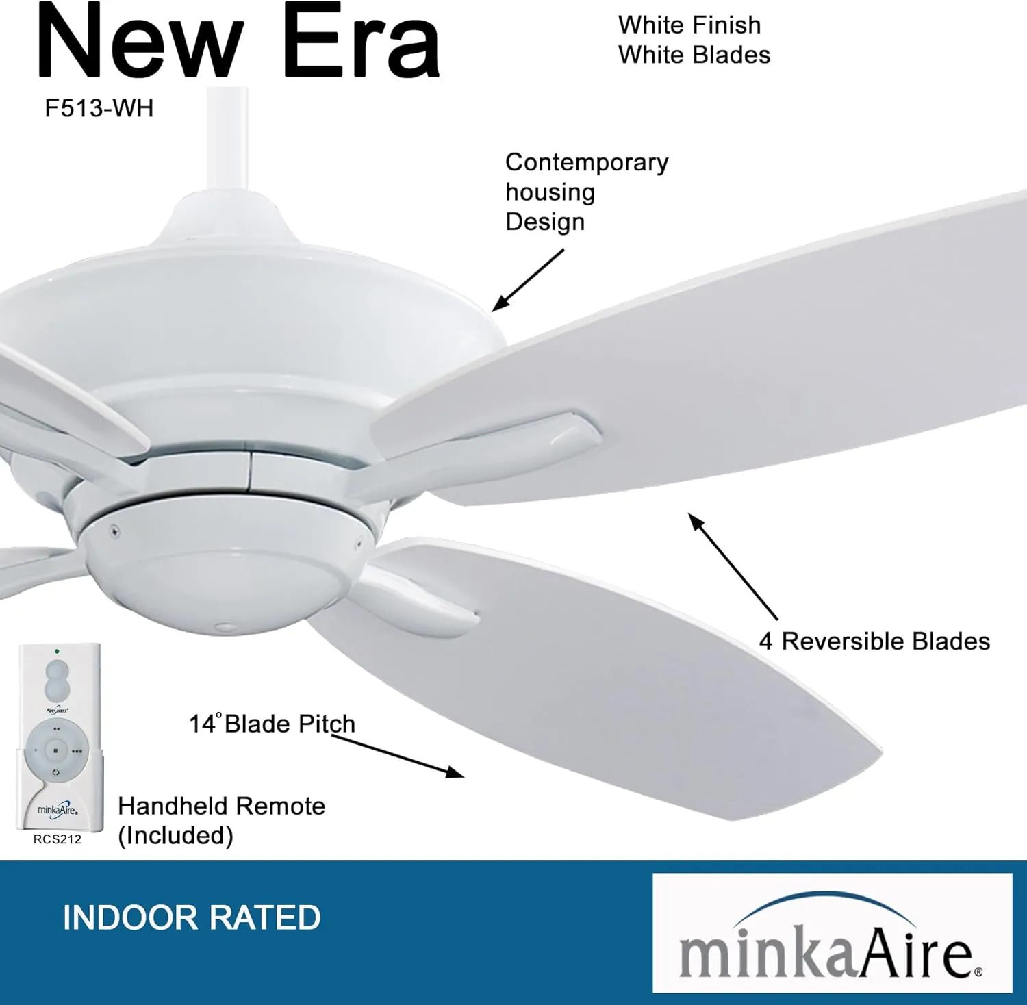 Minka-Aire F513-WH, New Era, 52" Ceiling Fan, White