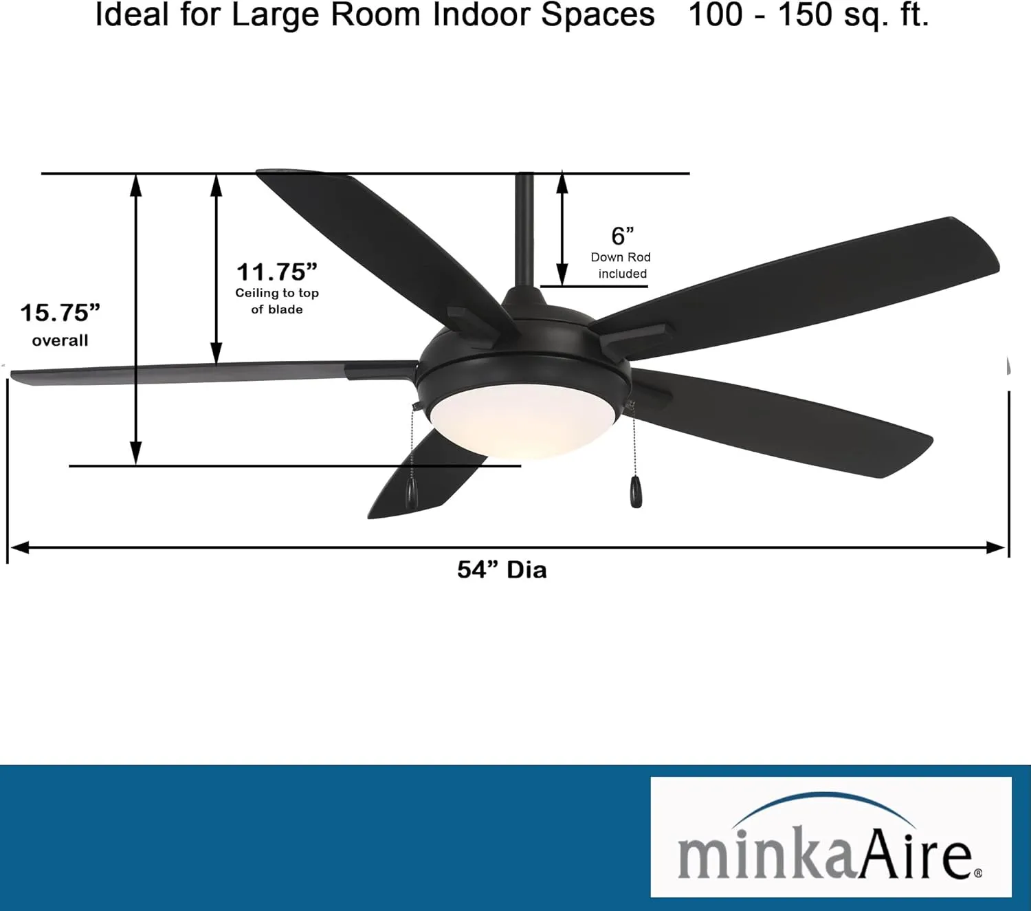 Minka-Aire F534L-CL Lun-Aire With Light 54 Inch Ceiling Fan with Integrated 17W LED Light in Coal Finish