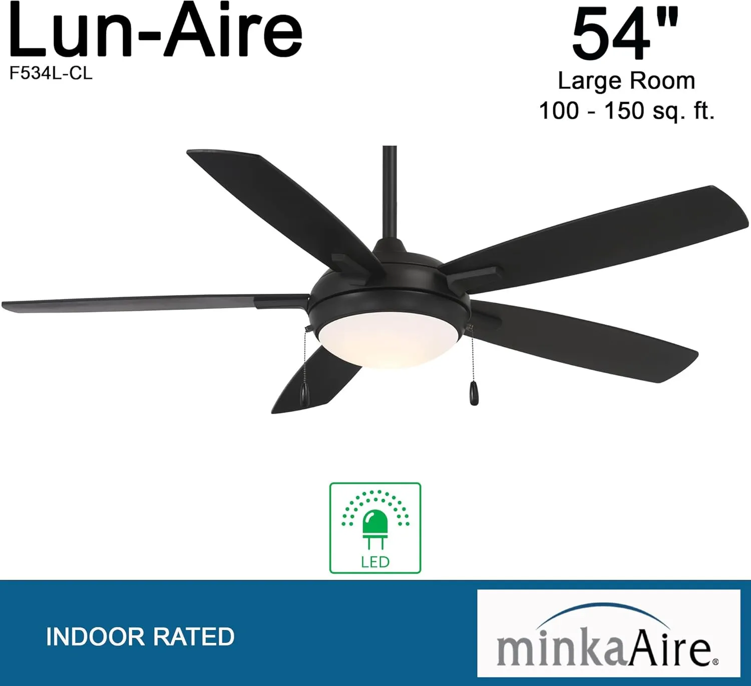 Minka-Aire F534L-CL Lun-Aire With Light 54 Inch Ceiling Fan with Integrated 17W LED Light in Coal Finish