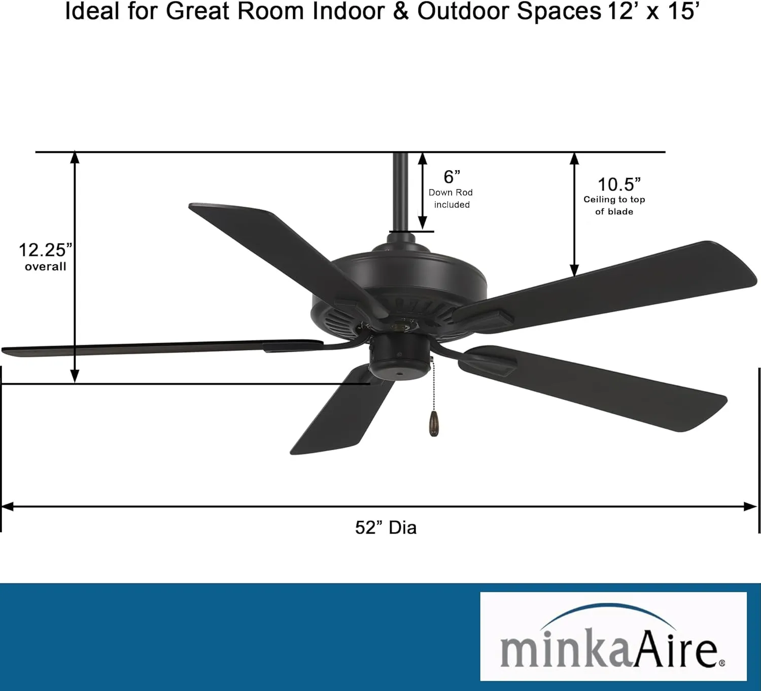 Minka-Aire F556-CL Contractor Plus 52 Inch Pull Chain Ceiling Fan in Coal Finish